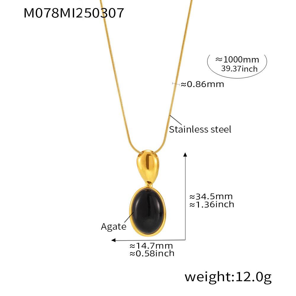 Fashionable Black Agate Pendant Necklace with Adjustable Stainless Steel Long Chain