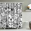 Black White Cartoon Animal Print Shower Curtain Bath Accessories Decor