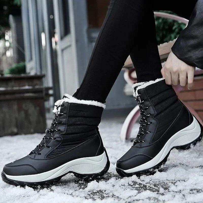 Boots for Women Platform Outdoor Snow Boots Non-slip Winter Walking Shoes Fur Warm Ankle Boots Wedge Waterproof Thigh High Boots