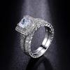 Luxury Silver Plated Square Diamond Ring Set for Couples Fashion Elegant Wedding Band