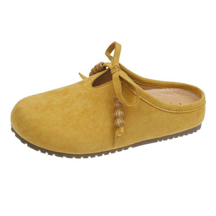 

Big head slippers women s summer new Mori retro soft flat bottom lazy person wearing half slippers with one foot 35 жовтий