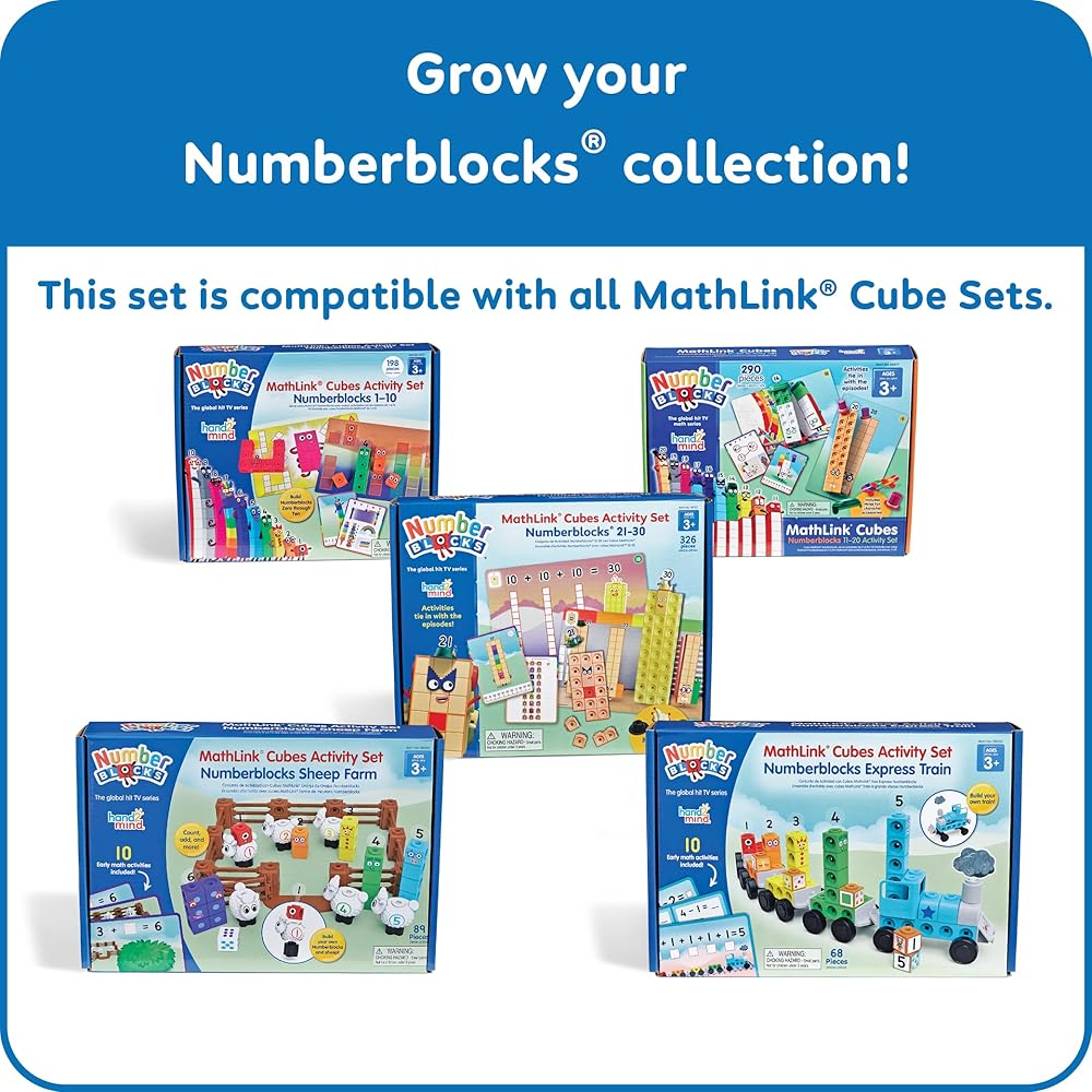 hand2mind MathLink Cubes Number Blocks 21-30 Activity Set, 20 Preschool Learning Activities, Counting Blocks, Connecting Cubes, Educational Toys for K