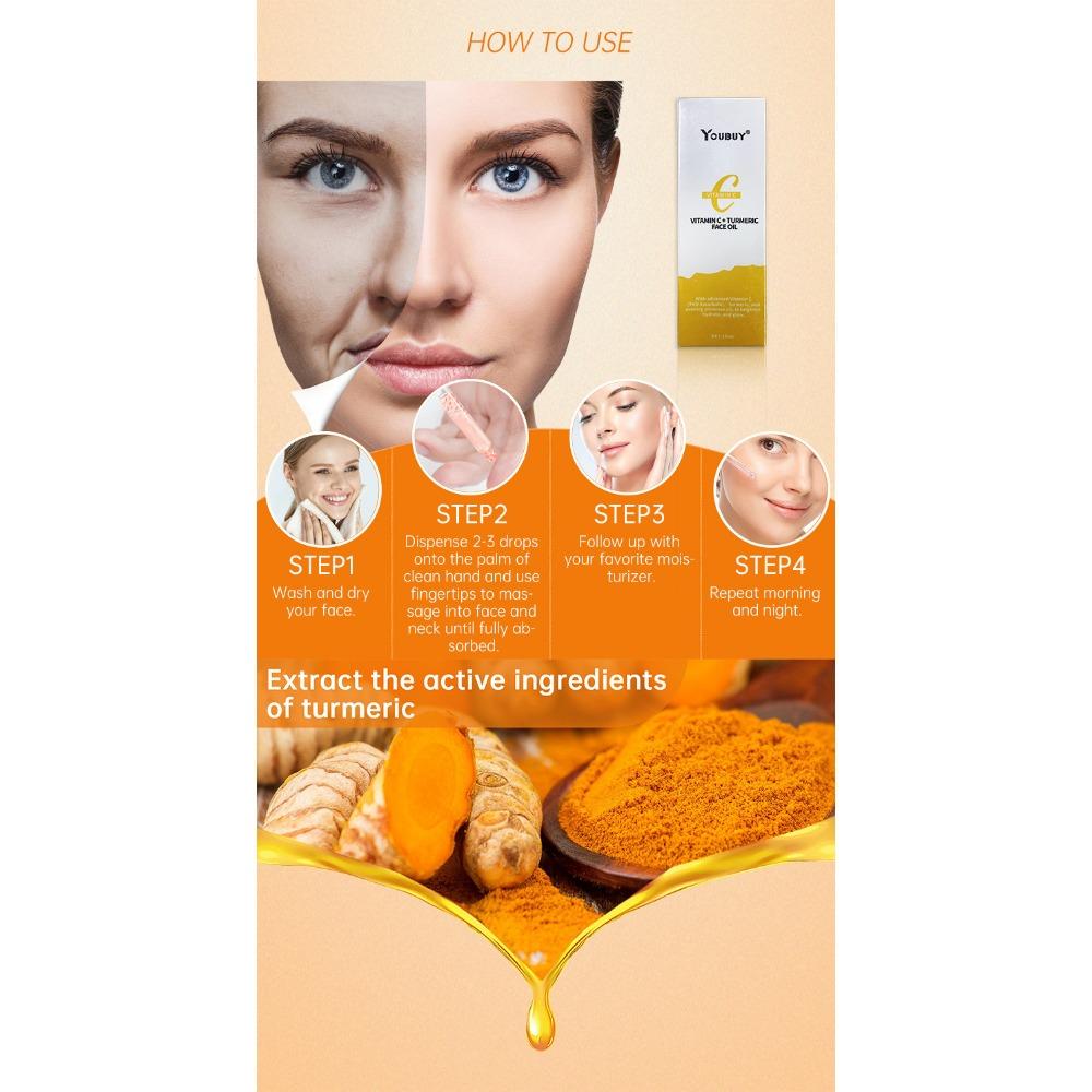 VC Gurkemeie Essence lysner opp ansiktets hudfarge Vitamin C Essence Oil fukter og blekner fine linjer