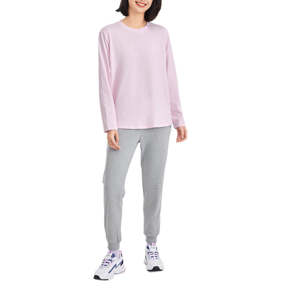 Skechers Loose Comfortable Pure Cotton Dopamine Long Sleeve T-Shirt Women Tops Light-Purple Pink L324W088-00EJ