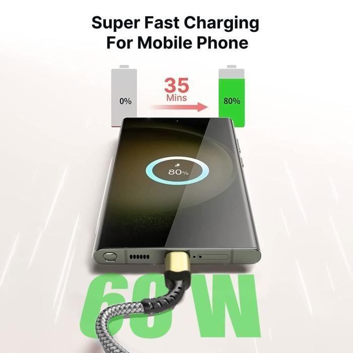 USB-C auf USB-C Kabel 60W für iPhone 16 Pro Max - iPhone 16 Pro - iPhone 15 - iPhone 15 Plus - Verstärktes Nylon 1M Grau