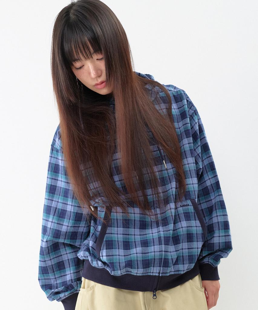 AMES-WORLDWIDE Check Hooded Windbreaker Blue