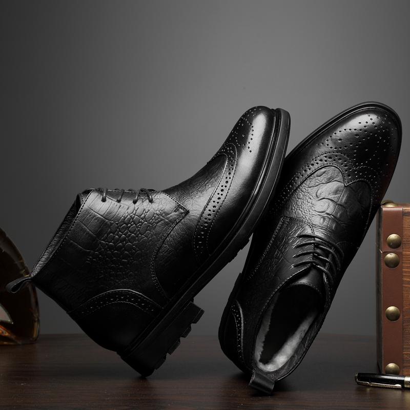 Fashion Genuine Leather Men Business Boots High Quality Winter Boots Outdoor Man Super Warm Snow Boots Lace-Up High Top Male Shoes Botas