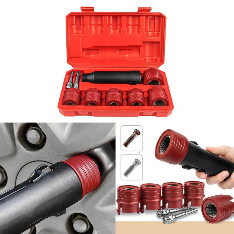 Car Wheel Hub Studs Cleaning Tool Set Efficient Rusts  Remover with Storage Box 9pcs for Use In DIY & Professional Setting