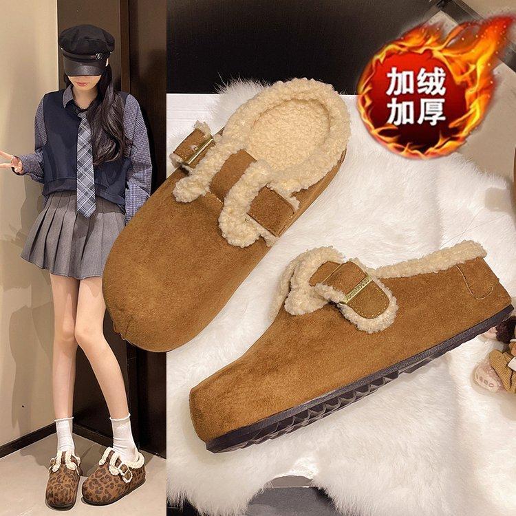 Baotou Boken Fluffy Slippers Women Wear Fleece Warm One Pedal Internet Celebrity Autumn and Winter 2025 New Cotton Slippers