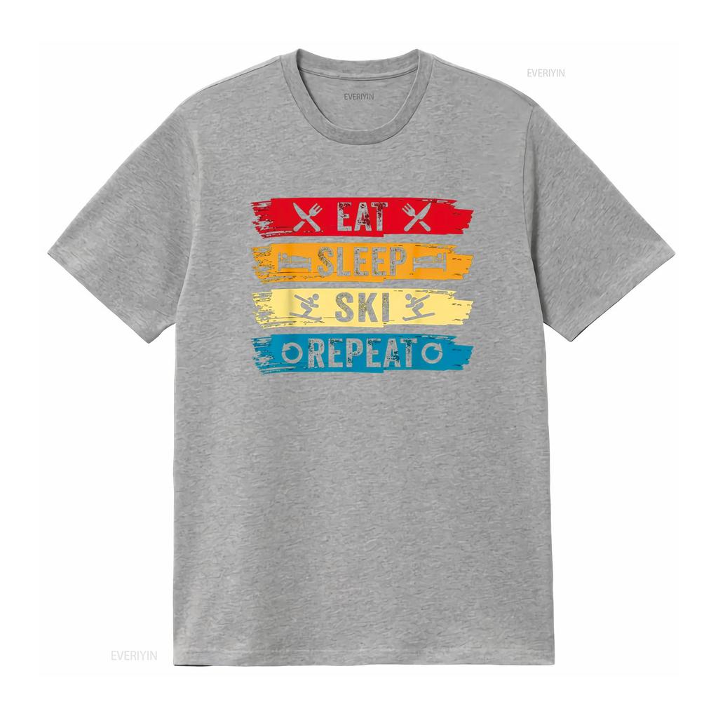 Eat Sleep Ski Repeat Vintage Alpine Skiing Winter Sports T Shirt Vintage Washed Stretched Homme Fashion Top For Everyday Wear