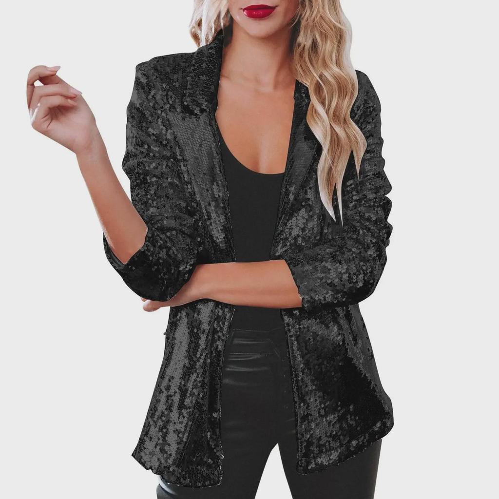 European & American Sequin Lapel Suit Jacket: Casual Long Sleeve Commuter Style