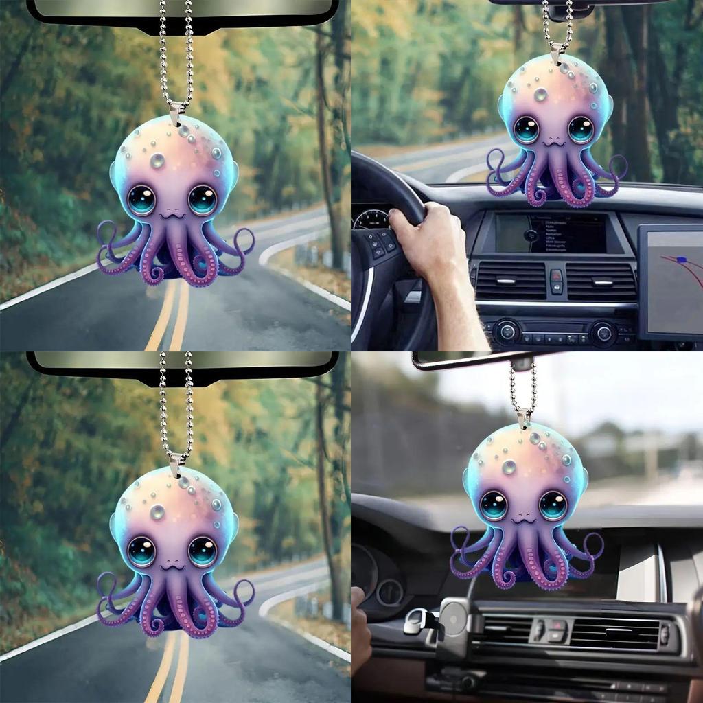 Cute Acrylic 2d Octopus Car Decoration Hanging Pendant For Christmas Tree Backpack Keychain