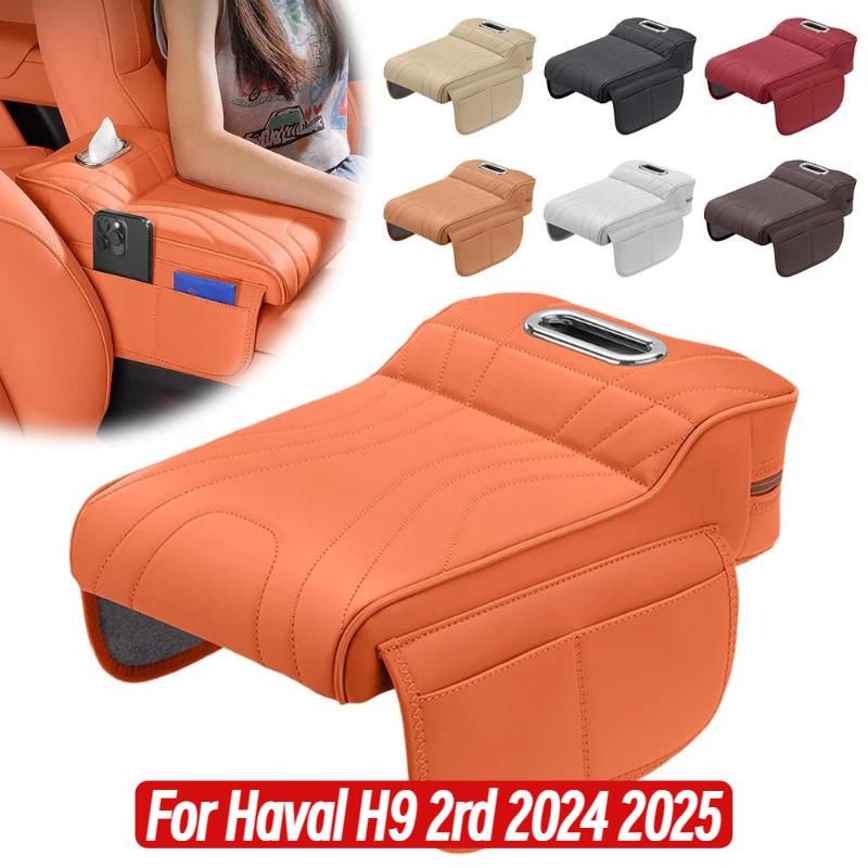 For Haval H9 2rd 2024 2025 Car Armrest Box Height Increase Pad Leather Protective Cover Storage Bag Auto Styling Accessories