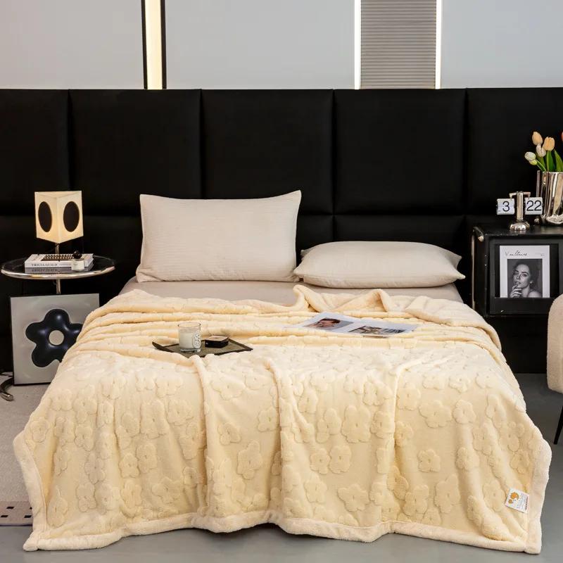 Thickened Lamb Wool Sherpa Fleece Bed Blanket Soft Fluffy Warm Cozy Plush Fuzzy Blanket With Elegant 3D Pattern For Couch Sofa