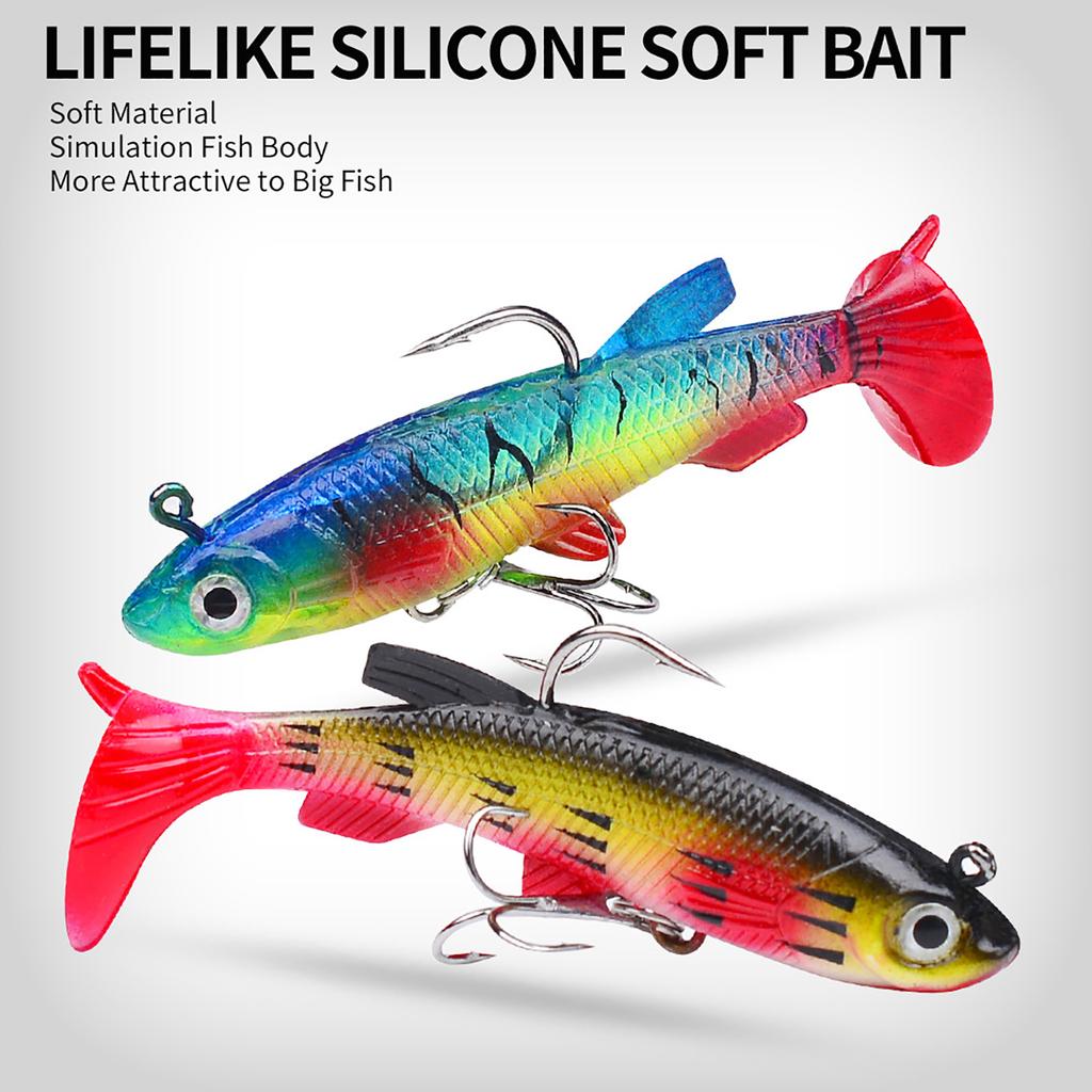 5Pcs Bass Trout Soft Fishing Lures for Freshwater & Saltwater Soft Silicone Squid Fishing Lures Fishing Jig Head Hooks