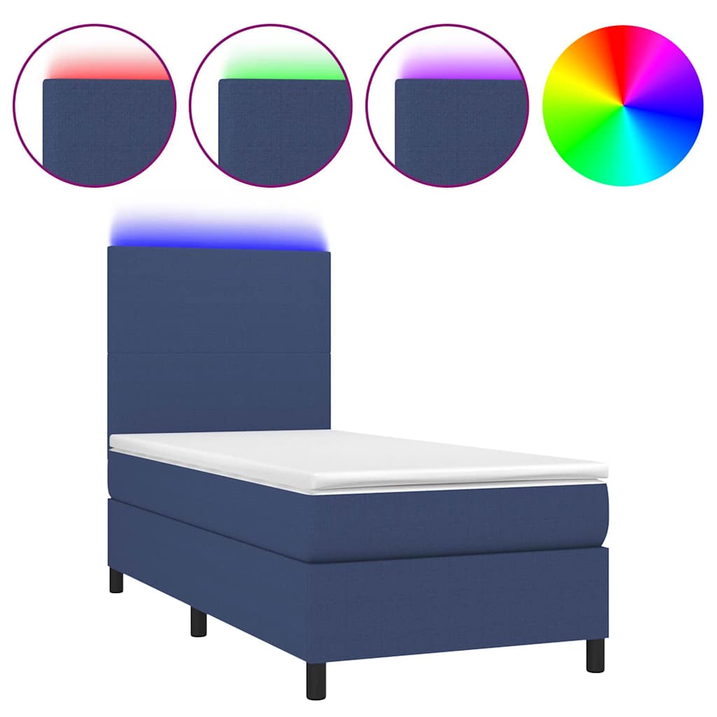 Box Spring Bed with Mattress & LED Blue 100x200 cm Fabric