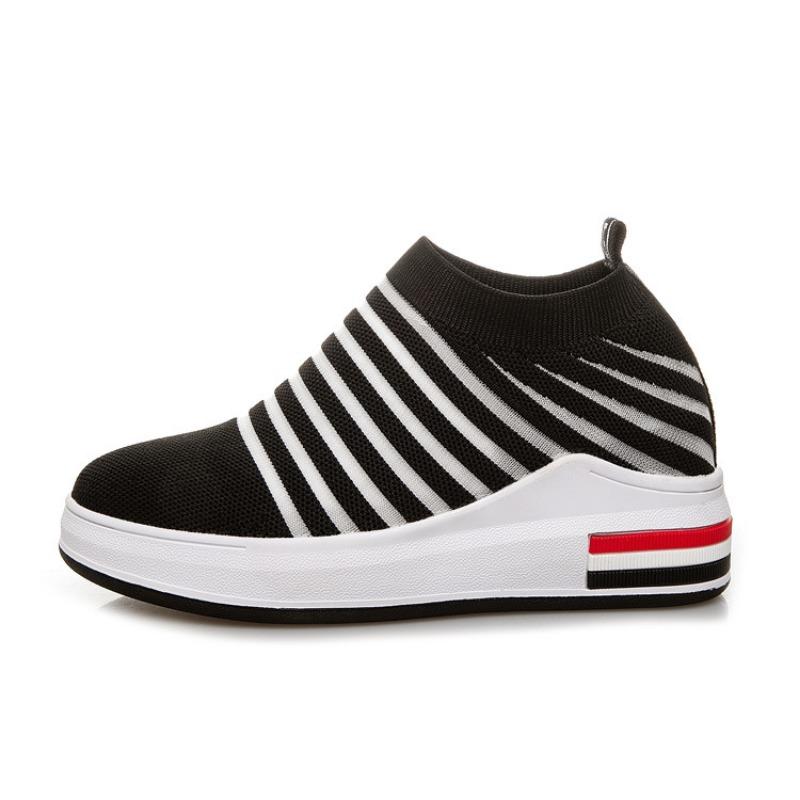 

Autumn women s shoes new flat bottom height increase fly woven mesh casual sports net shoes single shoes women 40