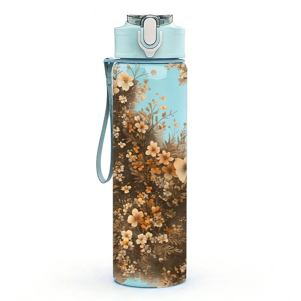 1PC Dried Withered Plant Texture Print 750ml Color Plastic Sports Water Bottle Leakproof Flip Straw Lid Suitable for Sports Office Home Use