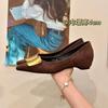 Large Size Inner Height Increase Cm Pointed Metal Square Buckle Shallow Mouth Single Shoes Autumn and Winter New Versatile Commuter Suede Single Shoes