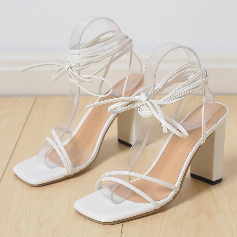 Coarse heel sandals women's European and American foreign trade large size summer new square head ankle straps European and American high heel sandals