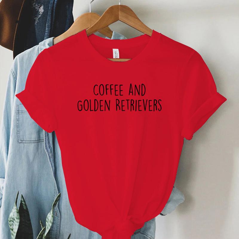 Coffee and Golden Retrievers Shirt Dog Lover Gift Tshirt Female Womens Clothing Round Neck Casual Tops Womens Clothing Sales