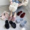 Cozy Plush Cotton Slippers for Women - Indoor Autumn/Winter Open Toe, One-Strap, Flat Bottom, Plus Size