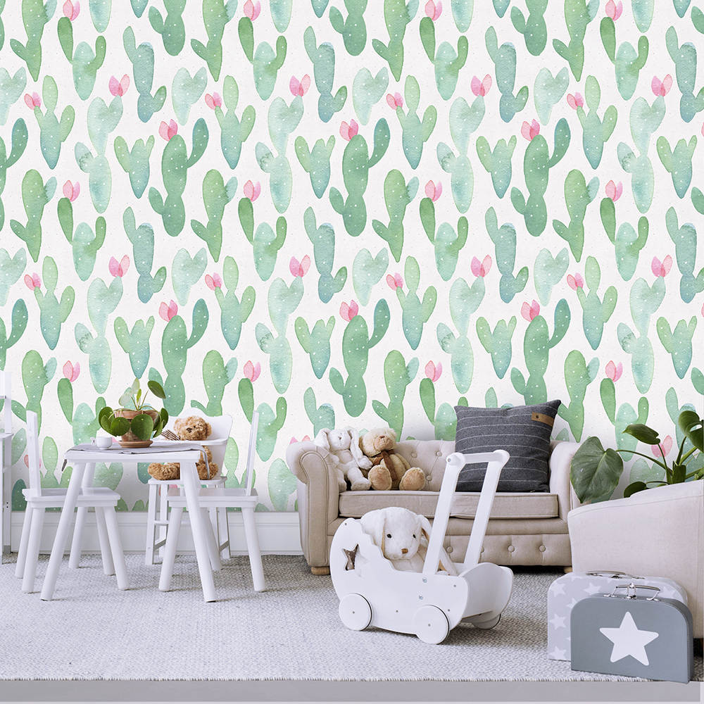 Waterproof Cactus Peel And Stick Wallpaper Removable For Lockers Green/Pink Vinyl Self Adhesive Wallpaper Kidroom Home Decorate