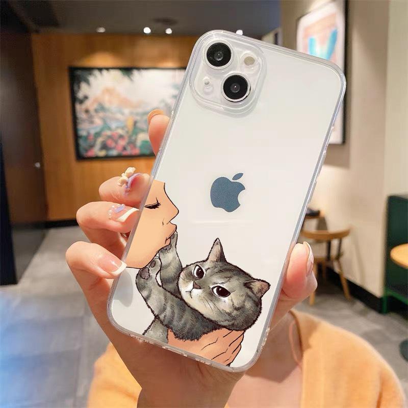 Kiss Cat Cute Kitten Cartoon Luxury Transparent Phone Case For iPhone 15 14 13 12 mini 11 Pro Max XS X XR SE 7 8 Plus Cover