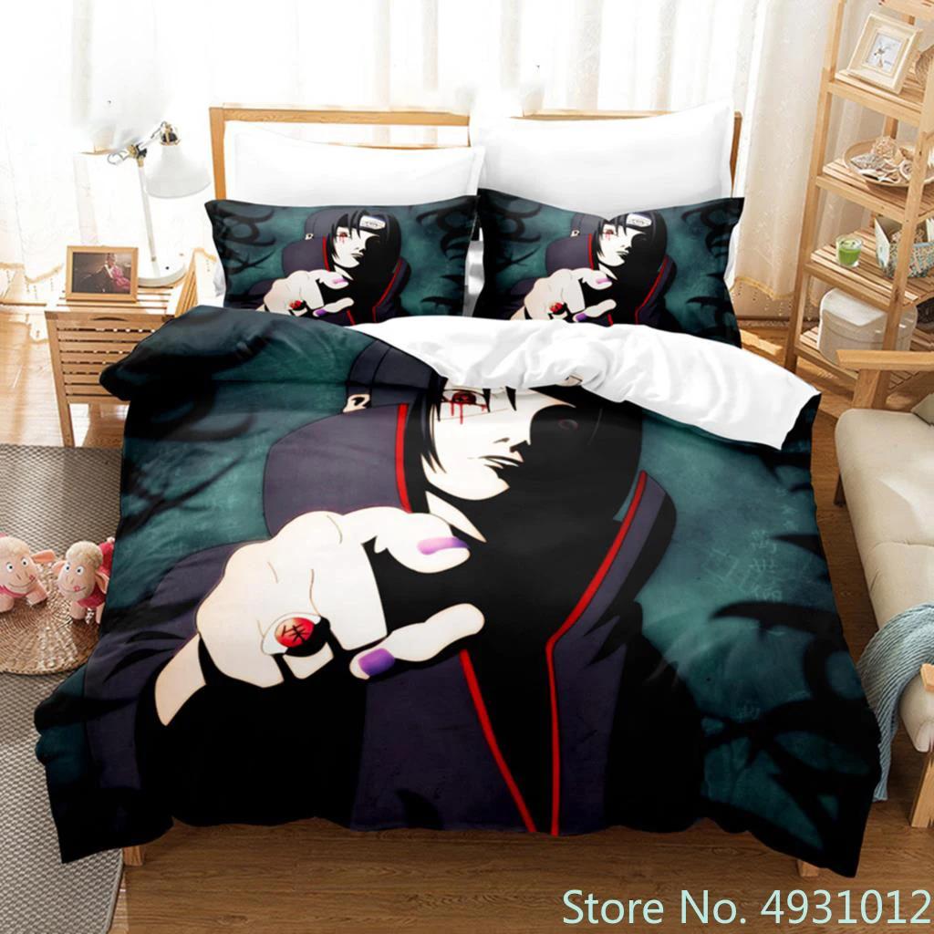 Anime Uchiha N-Naruto Uzumaki Red Cloud Bedding Sets Household Quilt Duvet Cover Itachi Home Textile Bed Suit Children Kids Gift
