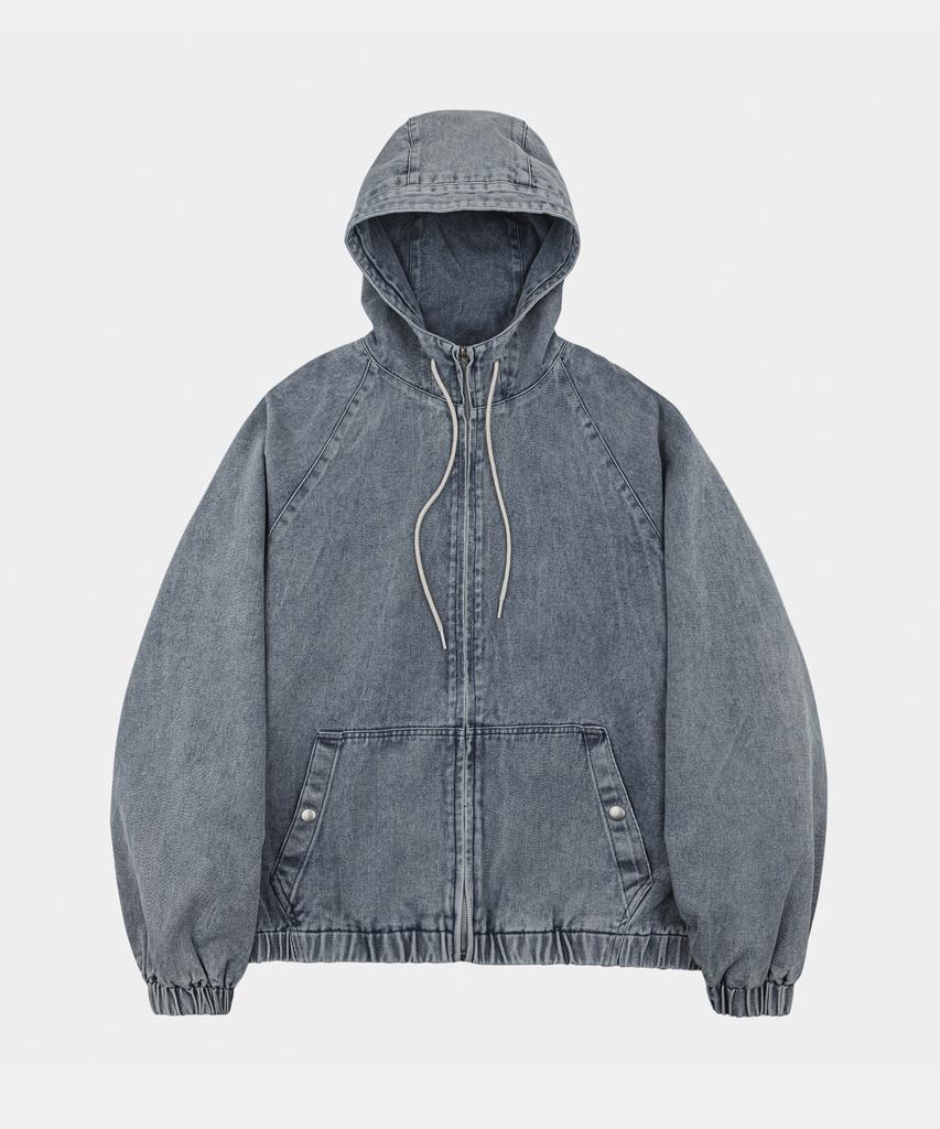 LETTERCOMO Washed Denim Zip-Up Hoodie Urban Blue