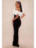 White Floral Black Bodycon Evening Dress with Back Slit – Sleeveless European & American Fashion Slimming Design