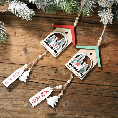 New Year Xmas House Christmas Tree Wooden Ornaments Lanyard Pendant Decoration Party Houses Pendant Car Pendant