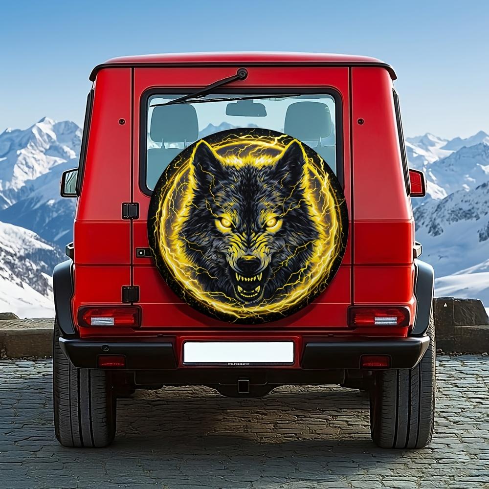 1pc, Thunderous Rage Wolf 35.56-43.18 cm Durable Car Spare Tire Cover, Easy Installation, Universal Fit for All Car Models, Great for Outdoor Adventur