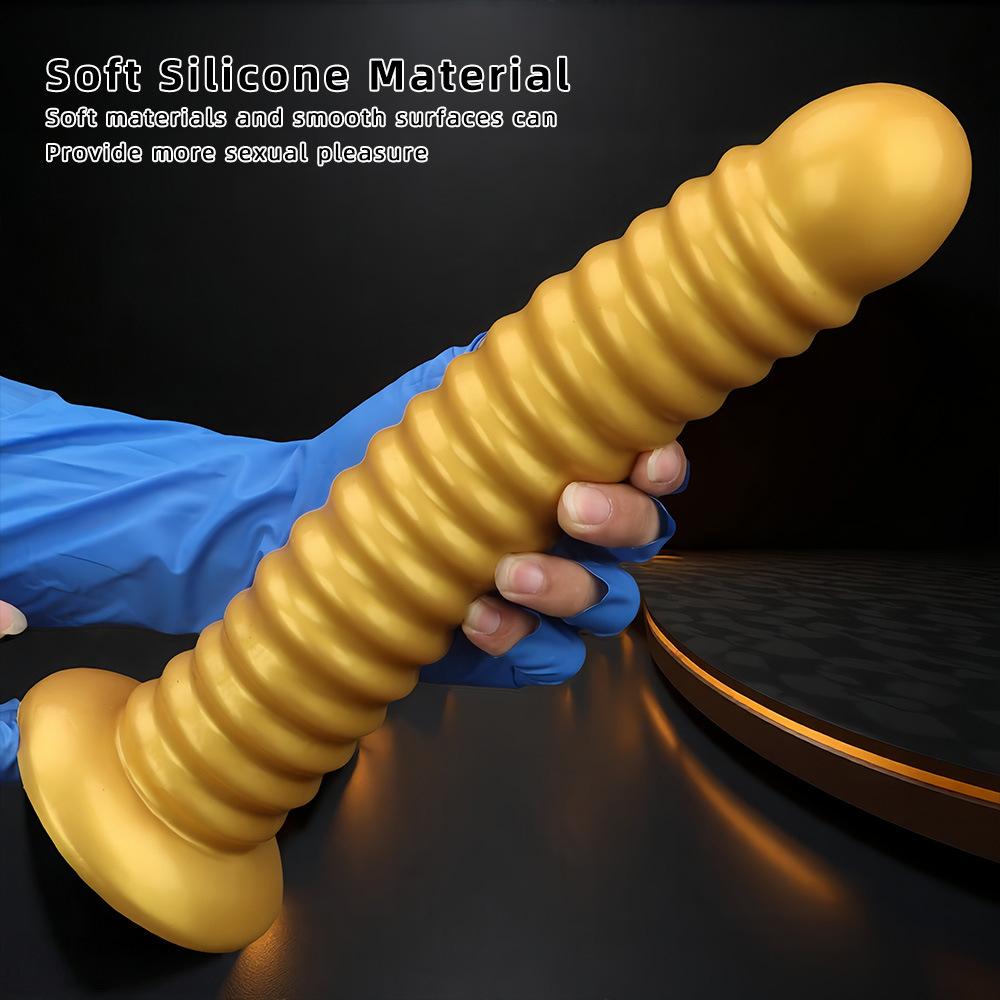 Pénis Realista de Silicone Dourado Rosqueado Dildo Anal Brinquedo Sexual para Homens e Mulheres Fisting