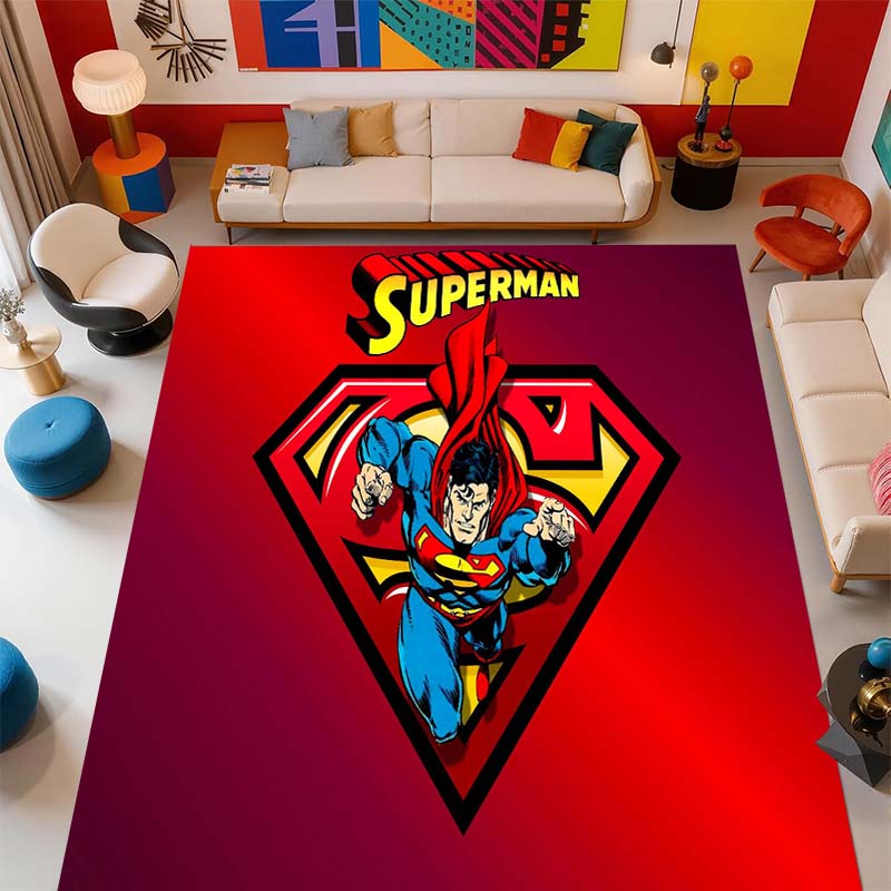 Superman superhero logo rug, suitable for bedrooms, living rooms, and home sofa decoration; large children's decorative floor