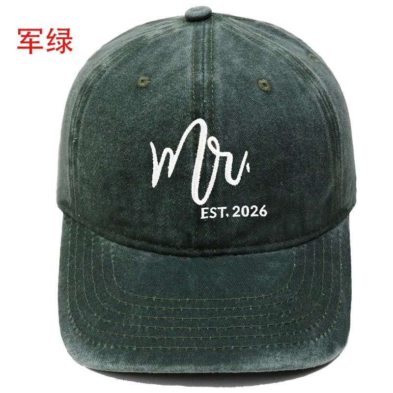 Popular Mr. Mrs. Embroidered Baseball Cap Washed Retro Male and Female Couples Casual Outdoor Sun Hat