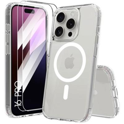 Coque de protection - BOOLING - pour iPhone 16 Pro - Silicone transparent - Cercle magnétique - 2 verres trempés