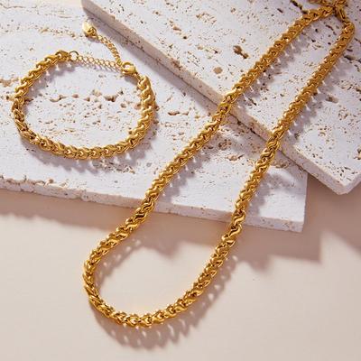 Elegancki zestaw biżuterii plecionej w stylu europejskim i amerykańskim Twist - luksusowy, stylowy miedziany design