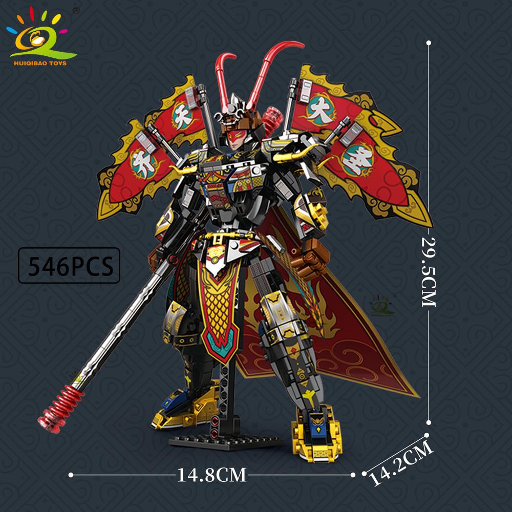 HUIQIBAO Black SunWuKong Warrior Mech Robot Building Blocks MOC Action Figure Brick Children City Construction Display Toys