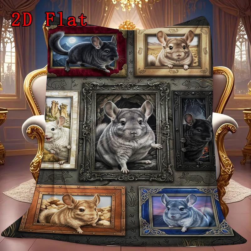 Chinchilla Portraits Rug 2D Flat Pattern Flannel Blanket, High quality All Seasons, Home Decor, Warmth and Comfort, Perfect for Christmas Gifts.