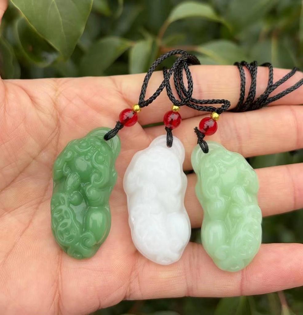 Guanyin Buddha Imitation Jade Pendant with Beaded Necklace