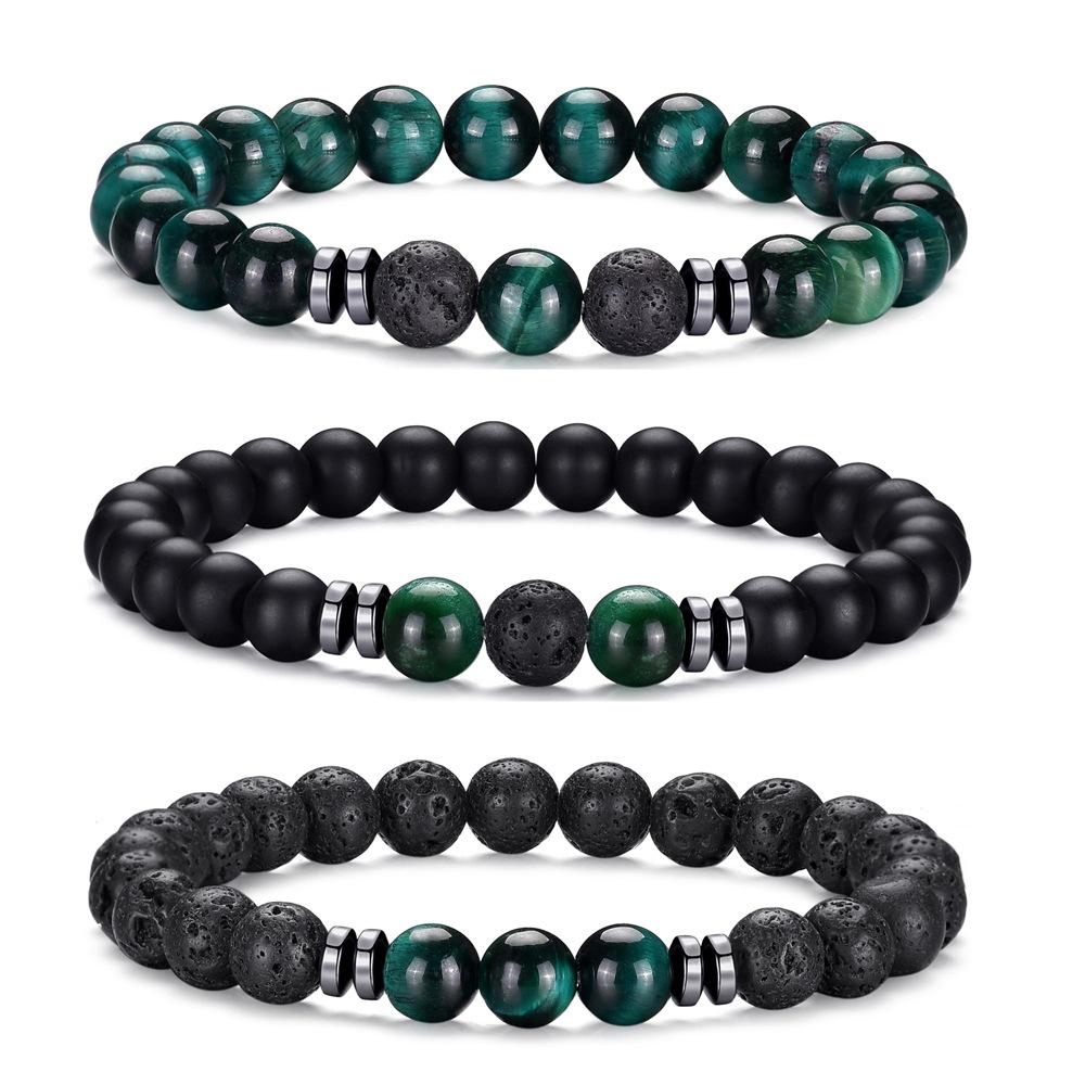 Armbandsset med naturstenspärlor för kvinnor män smycken lapis lazuli natursten lavasten tigeröga pärlarmband för par