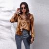 Solid-Color Long-Sleeve Business Shirt Top Satin Long Sleeve Shirt Top