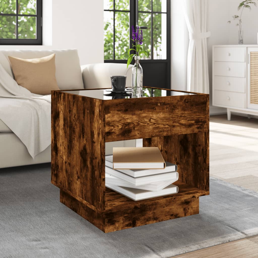 Infinity LED Coffee Table in Smoked Oak 50 x 50 x 50 cm