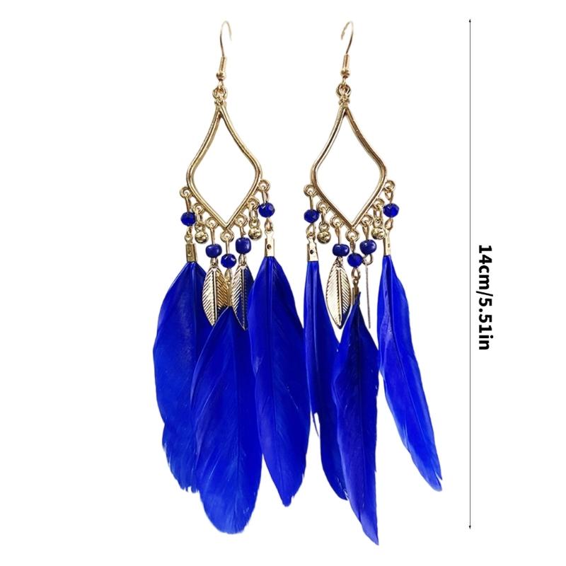 Handmade Bohemian Feather Earrings User Friendly Materials Lightweight Drop Ear Hooks Jewelry Gift
