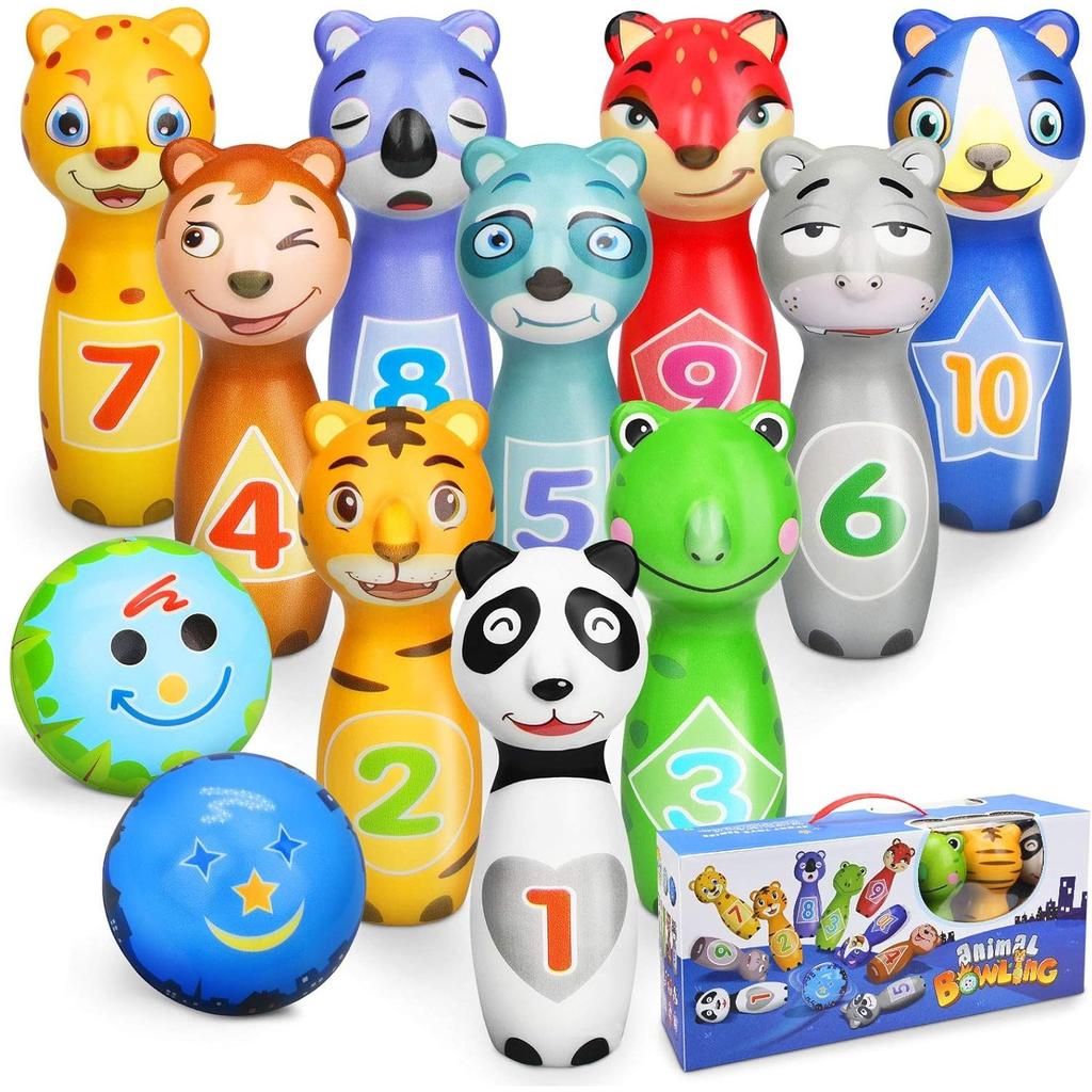 Skittles Game for Children Ball Set with 10 Cones and 2 Balls Bowling Set Mini Indoor and Outdoor Toy Gifts Games From 3 Years Girl Boy