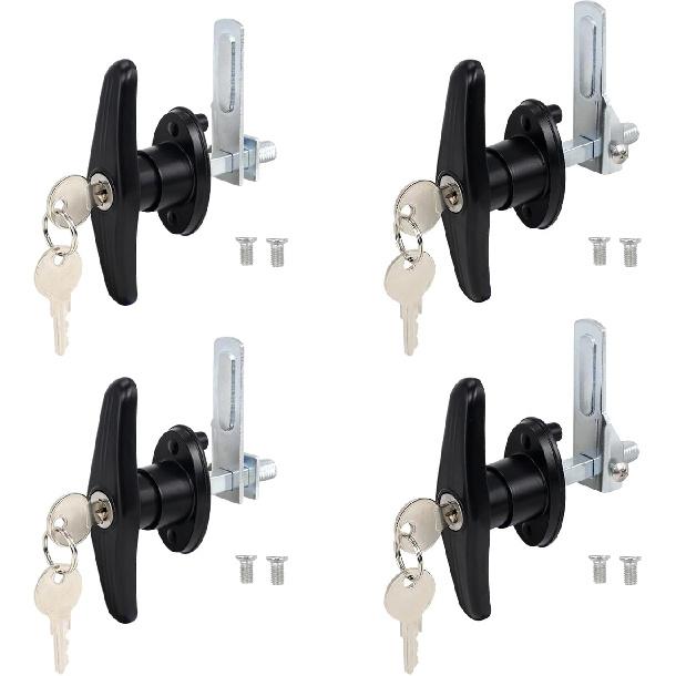 Truck Cap Locking T-Handle, Matching Set T-Handles Lock, Truck Cap Topper Camper Shell Locking T-Handle, Keyed Alike Black T-Handle Lock Kit