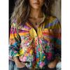 European and American 1D Digital Printing Stand-up Collar Long-sleeved Shirt Women's Loose Hawaiian Style Vacation Casual Top Trend