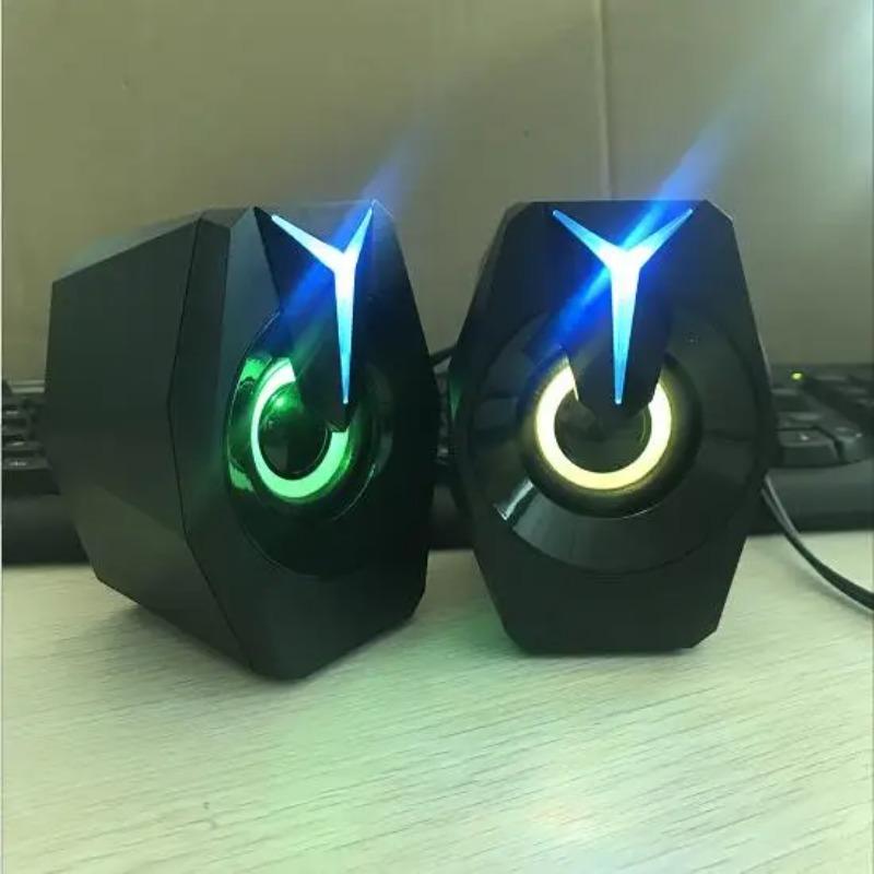 Black Mini USB Powered Wired 2.0 Gaming Music Speaker for Desktop Laptop PC RGB Color Lighting Computer Speaker
