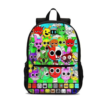 Mochila Sprunki Rhythm Box Game com Bolso Patch para Estudantes